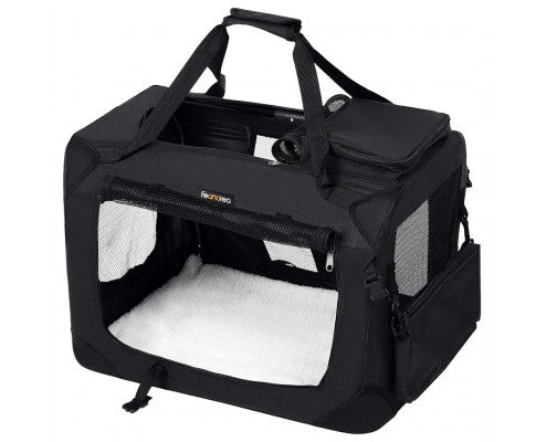 FEANDREA Dog Kennel Transport Box Folding Fabric Pet Carrier 70cm Black