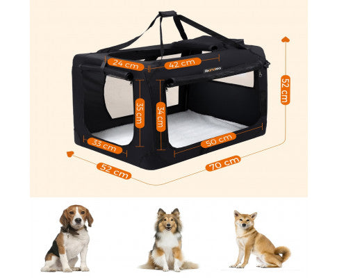 FEANDREA Dog Kennel Transport Box Folding Fabric Pet Carrier 70cm Black
