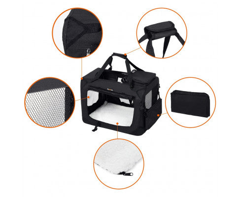 FEANDREA Dog Kennel Transport Box Folding Fabric Pet Carrier 70cm Black