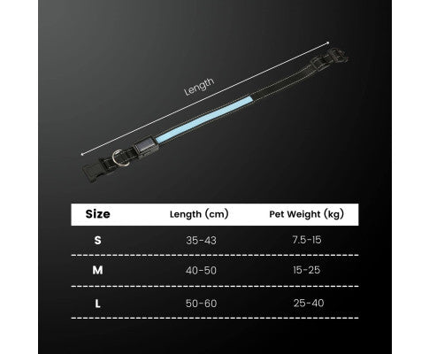 Floofi Solar USB Rechargable LED Dog Collar (L Blue) - PT-DC-143-QQQ