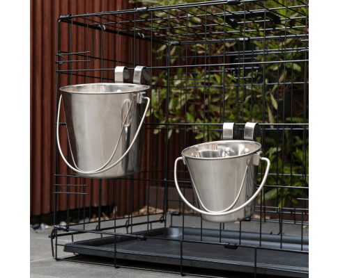 2 x 3.8L Stainless Steel Pet Feeder Buckets with hooks