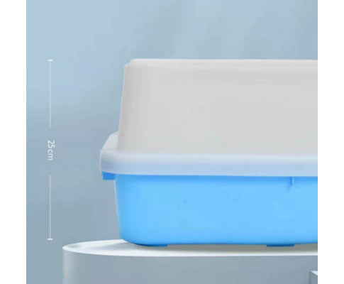 Large Deep Cat Kitty Litter Tray High Wall Pet Toilet Tray With Scoop Blue