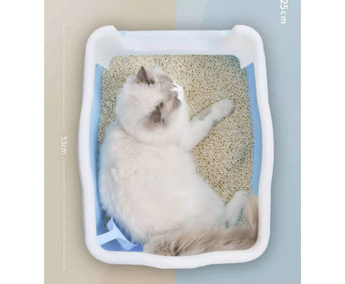 Large Deep Cat Kitty Litter Tray High Wall Pet Toilet Tray With Scoop Blue