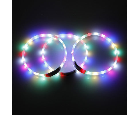 Medium 55CM LED Dog Collar USB Rechargeable Night Glow Flashing Light Up Safety Pet Collars