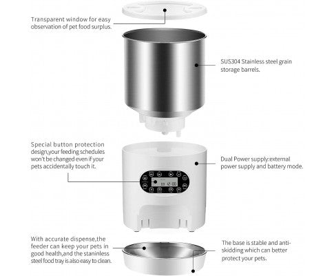 Electric Automatic Pet Dog Cat Rabbit Feeder Stainless Steel 4.5L Dispenser