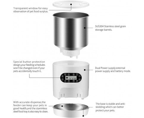 Electric Automatic Pet Dog Cat Rabbit Feeder Stainless Steel 3L Dispenser