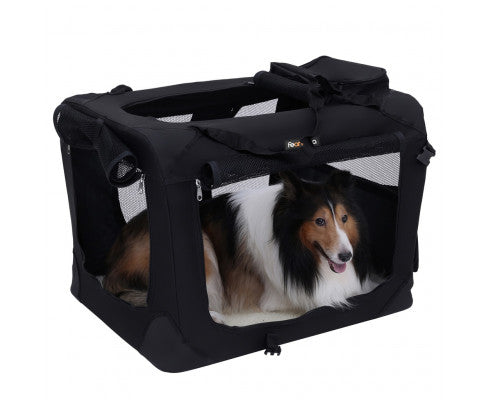 FEANDREA Dog Kennel Transport Box Folding Fabric Pet Carrier 70cm Black