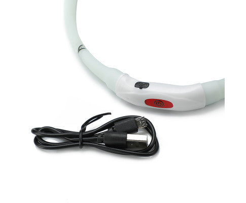 Medium 55CM LED Dog Collar USB Rechargeable Night Glow Flashing Light Up Safety Pet Collars